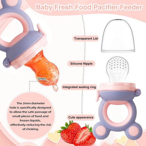 Baby Solids/Frozen Fruit Feeder Pacifier, Infant Teether Toy 4M+, BPA-Free Silicone Pouch & Nipple, Safely Introduce Solids, Teething Relief, 2-Pa...