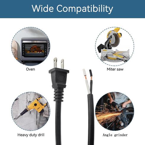 14 Gauge Replacement Power Cord 2 Prong?6.46Ft Cable 110V 115V 120V 300V Pigtail for Appliance, NEMA 1-15P 2 Prong Plug US SJT 14AWG (14/2), pigta...