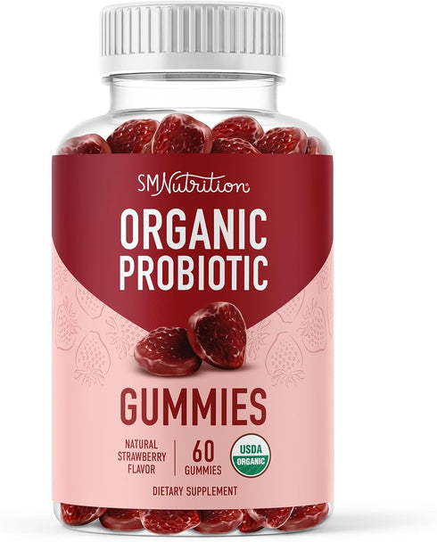 SMNutrition Organic Probiotics Gummies | 5 Billion CFU Probiotics for Digestive Health & Immune Support | Hardy Bacillus Subtilis | Gluten-Free, V...