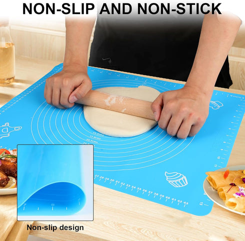 LIMNUO Silicone Baking Mat, Extra Thick Large Non Stick Pastry Mat Sheet for Dough Pie Crust Rolling Mats (Blue, M-16''(W)*20''(L))...