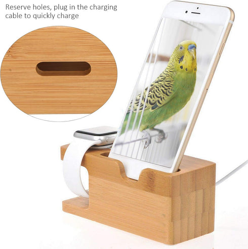 Pssopp Bamboo Charging Station Wooden Charging Station Desktop Docking Station Organizer for Cellphone Smart Watch Tablet Charging Cables...