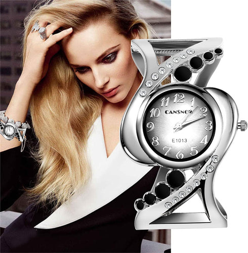 CdyBox Ladies Crystal Cuff Bracelet Watch Fashion Hollow Watches Analog Quartz Wristwatch (Black)...