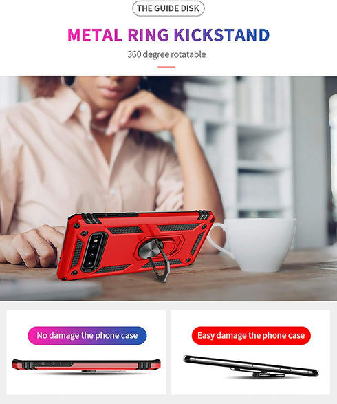 Androgate for Samsung Galaxy S10 Plus Case with HD Screen Protectors, Military-Grade Metal Ring Holder Kickstand 15ft Drop Tested Shockproof Cover...