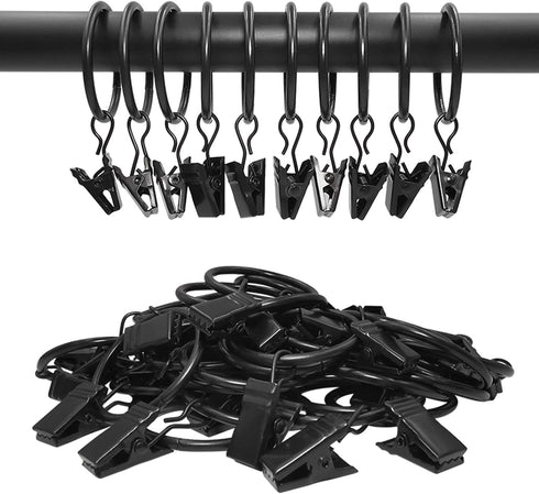 40 Pack Curtain Rings with Clips, Drapery Clips with Rings, Drapes Rings 1.26 in Interior Diameter, Fits up to 1 in Curtain Rod, Black...
