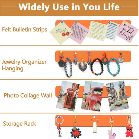 Felt Pin Board Bar Strips Bulletin Board for Bedrooms Offices Home Wall Decoration, Notice Board Self Adhesive Cork Board with 35 Push Pins for Pa...