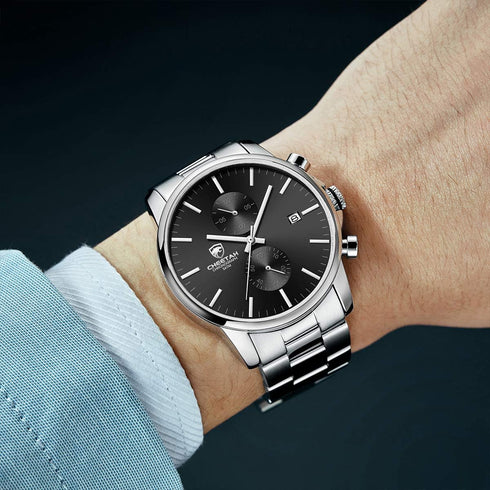 GOLDEN HOUR Fashion Business Mens Watches with Stainless Steel Waterproof Chronograph Quartz Watch for Men, Auto Date...