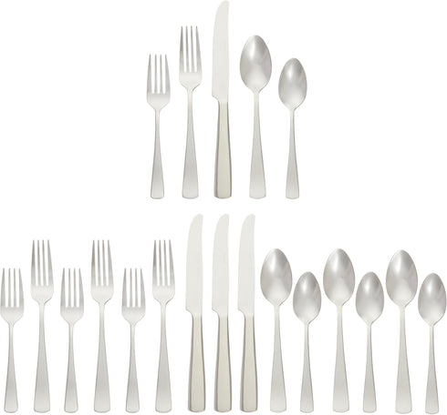 GiveAbay Basics 20-Piece Stainless Steel Flatware Set with Square Edge, Service for 4, Silver...