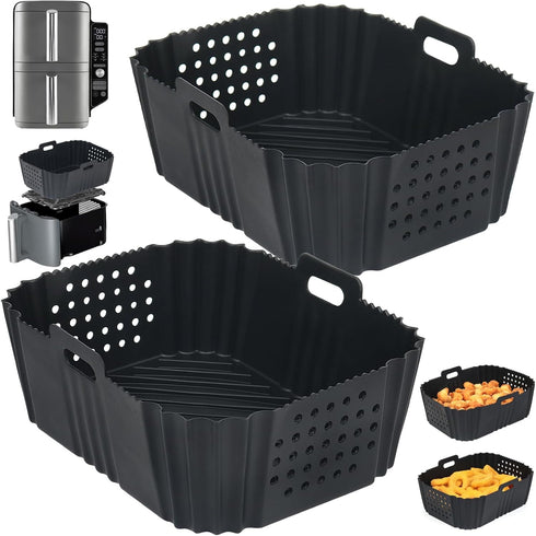 BYKITCHEN Air Fryer Silicone Liners for Ninja SL401 Double Stack 2 Basket Air Fryer, Reusable Rectangle Perforated Silicone Liners for Dual Air Fr...