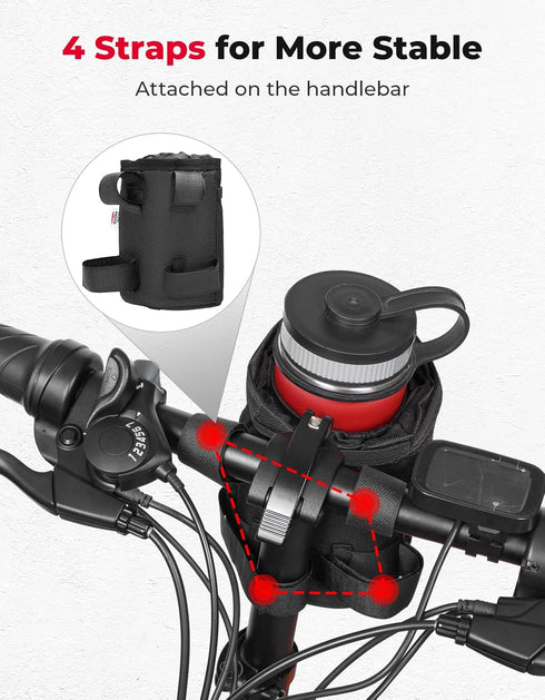 KEMIMOTO Bike Cup Holder, Bicycle Water Bottle Holder for Handlebar, Drink Holder with Mesh Pockets Hold 12-32oz Bottle, Fit for Mountain Bike Roa...