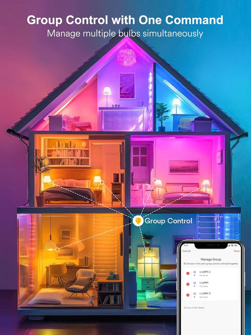 Smart Light Bulbs, Color Changing A19 LED Light Bulb, Work with Alexa and Google Assistant, Wi-Fi & Bluetooth Light Bulbs, 16 Million Colors RGBCW...