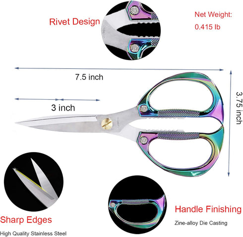 Kitchen Scissors All Purpose Heavy Duty Kitchen Shears for Food, Meat, Poultry, vegetable, Herbs| 7.5inches Utility Scissors for Cooking, Office, ...
