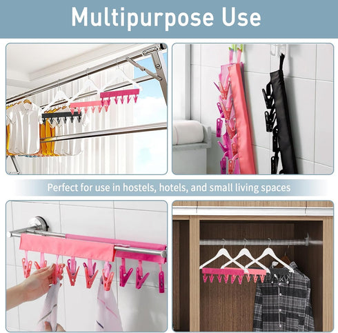 TamBee Travel Hangers Foldable for Suitcase Clothespin Travel Portable Folding Clothes Drying Hanger with 6 Clips Pack of 3 (Black, Red, Rose red)...