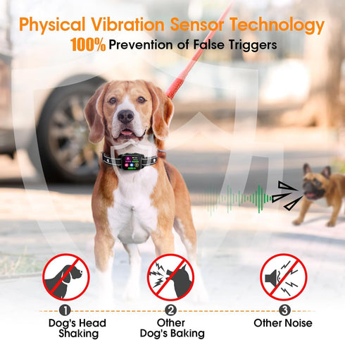 Dog Bark Collar, Next-Gen Physical Vibration Sensor Bark Collar, Anti Barking Training Collar with Intensity Beep Vibration Shock, Rechargeable Sm...