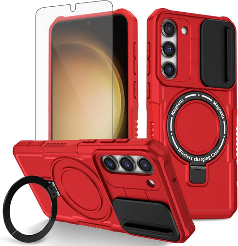Asuwish Phone Case for Samsung Galaxy S23 5G with Screen Protector and Camera Cover Slim Magnetic Rugged Stand Heavy Duty Hybrid Cell S 23 23S GS2...