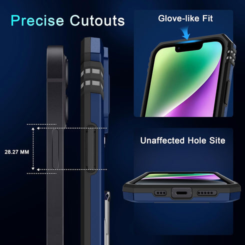 DEERLAMN for iPhone 13 Case, iPhone 14 Case with Slide Camera Cover + Screen Protector (2 Packs), Rotated Ring Kickstand Military Grade Shockproof...