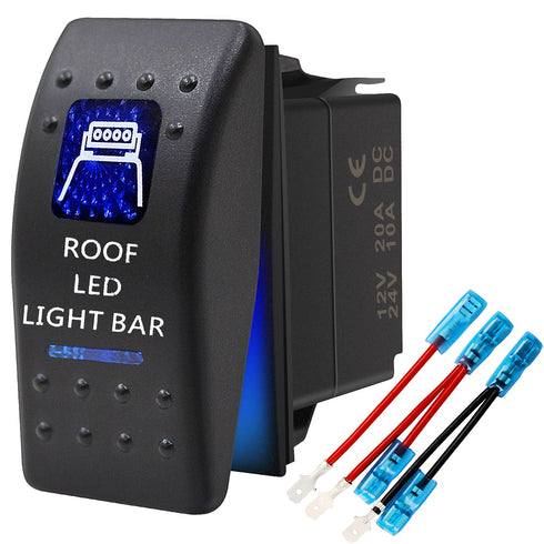 Roof LED Light Bar Waterproof Rocker Switch Toggle - ON/Off Blue LED Light - 12V 20Amp 24V 10Amp, 5 Pin for Automotive Cars Vehicles Marine Boats ...