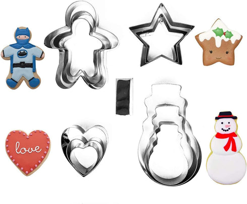 NewlineNY Cookie Molds Cutters Sets: Stainless Steel 13 Pieces Cookie Mold Biscuit Pastry Cutter Set, Man, Star, Heart, Snowman & a Cutter Blade...