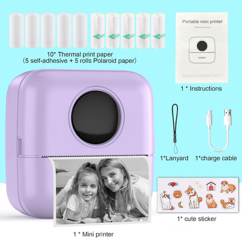 HuiJuKeJi Mini Sticker Printer Bluetooth Smart Pocket Inkless Thermal Printer with 11 Rolls Thermal Paper and Sticker for iOS&Android, Portable Re...