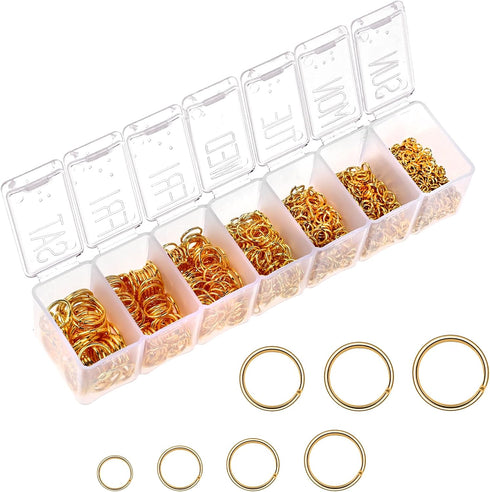 1370Pcs Gold Open Jump Rings 3/4/5/6/8/10 mm Crafts Jump Rings Kit Small and Large DIY Open Jump Ring Hoops for Jewelry Making Keychains and Neckl...