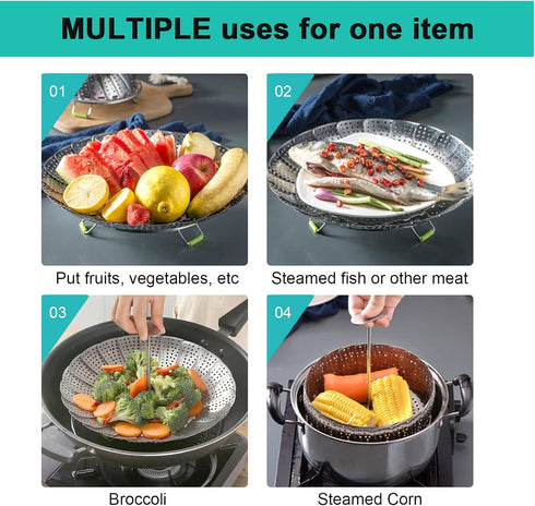 Steamer Basket Stainless Steel Veggie Steamer Basket for Cooking Folding Food Steamer Insert Steaming Basket Adjustable Expandable to fit Various ...
