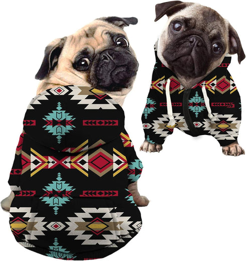 Casual Pet Clothes, Aztec Southwest Printed Zipper Cotton Polyester Sweatshirt Dog Coat, Soft Dog Sweater Sweatshirt with Hat - M...