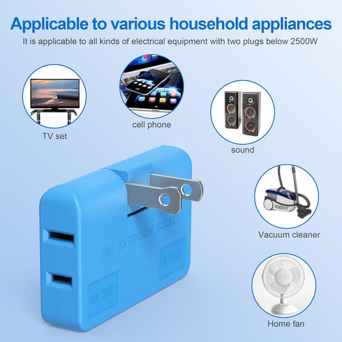 Flat Wall Plug Adapter AC Outlet Extender, 2-Prong Swivel Mini Indoor Wall Tap Plug, Outlet Splitter (Quick & Space Save) Perfect for Home and Tra...