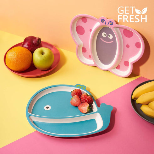 GET FRESH Bamboo Kids Divided Plates Butterfly Sectioned Bamboo Fibre Toddler Plates with 3 Compartments...