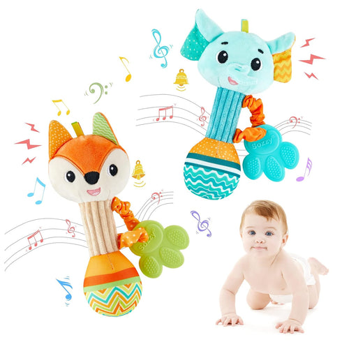 Baby Rattles 0-6 Months?Baby Soft Rattles Shaker?Hand Grab Sensory Shaker,Teething Toys for Babies 6-12 months?Sensory Plush Animal Toys for 0 3 6...