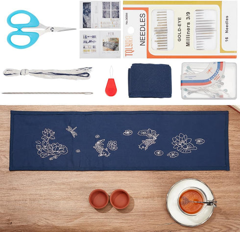 FREEBLOSS Sashiko Tea Mat Sashiko Kit with Full Sashiko Supplies Sashiko Thread and Needles Hand Sewing Kit for Adults Beginners Instructions Incl...