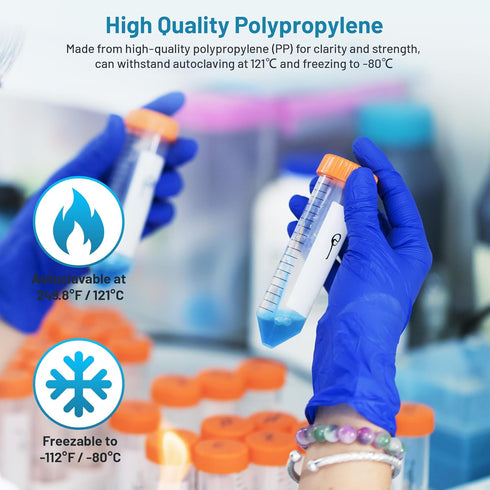 Conical Centrifuge Tubes 50mL, 25Pcs Sterile Polypropylene Test Tubes, Leak-Proof Screw Caps, Plastic Container with Graduated & Write Marks, Non-...
