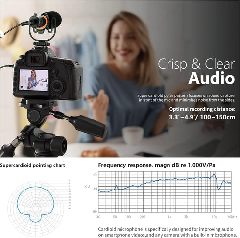 Neewer Video Microphone for Phone, On Camera Mic Kit with Black Pro Shock Mount Compatible with iPhone Android Smart Phones DSLR Camera Tablet (iP...