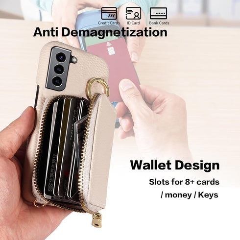 Furiet Wallet Case for Samsung Galaxy S21 5G 6.2 inch with Shoulder Strap Ring Buckle, Luxury PU Leather Zipper Flip Organ Purse, Credit Card Hold...