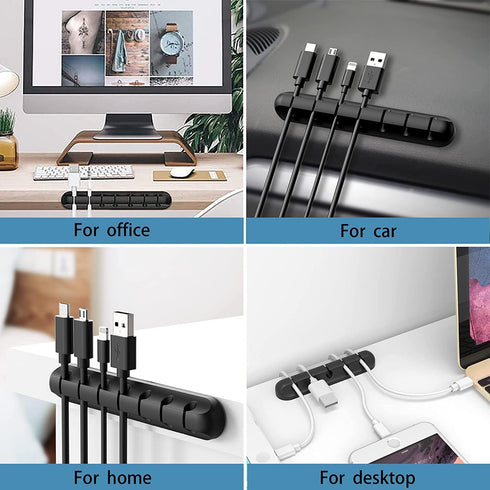 Black Cable Holder Clips, 5-Pack Cable Management Cord Organizer Clips Silicone Self Adhesive for Desktop USB Charging Cable Nightstand Power Cord...