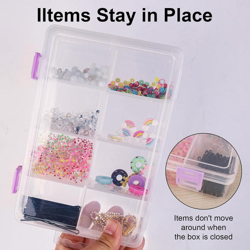 2 Pack 8 Grids Bead Craft Organizers, Small Clear Plastic storage box with Removable Dividers Tackle Box Organizer, Compartment Organizer for Jewe...