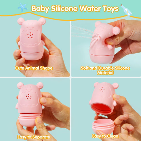 Mold Free Bath Toys for Babies 6-12 Months, 4 Pack Silicone Squirting Bath Toy for Baby, Water Pool Toys for Toddlers 1-3, Non Toxic Infant Bathtu...