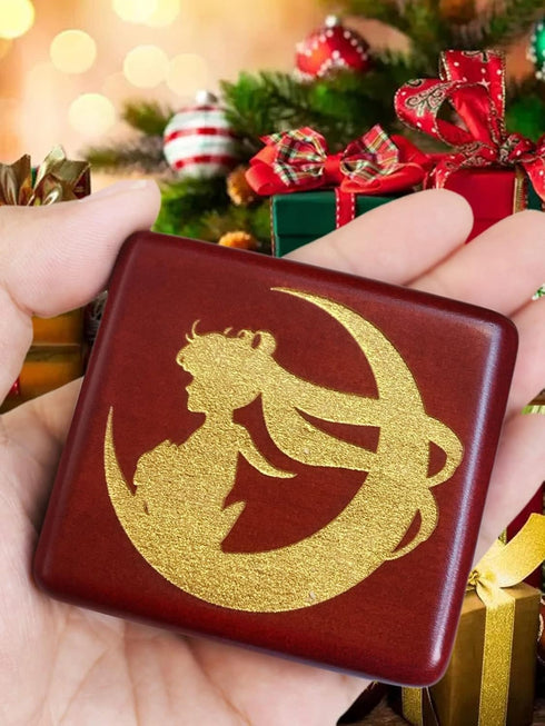 Sinzyo Sailor Moon Music Box Vintage Wood Carved Wind Up Musical Box Gift For Christmas,Birthday,Valentine's Day(Wine Red Box)...