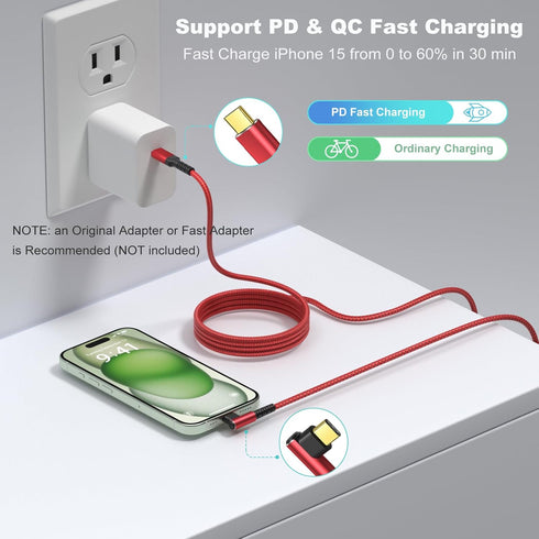 OKRAY USB C Cable, 2-Pack 10ft iPhone 15 Charger Cord USB-C to C 90 Degree Right Angle 60W Fast Charging Compatible for iPhone 15 Pro Max Plus, Ma...