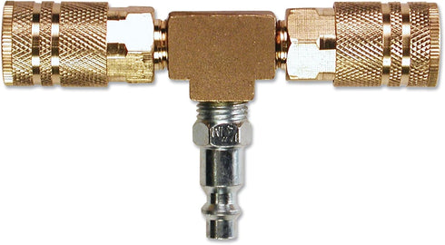 Primefit M1404-4 2-Way T-Style Air Manifold with Industrial 6-Ball Brass Couplers, 1/4"...