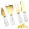 Hallops Marble Cheese Knife Set - 4 Knives for Charcuterie Board & Utensils, Rustic Ceramic White Handle, Elite-Quality Cutlery, Ideal Serving Acc...