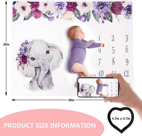 Elephant Newborn Baby Monthly Milestone Blanket Baby Blanket Organic Plush Fleece Photography Background Prop for Boy Girl Gift Soft Flannel Blank...
