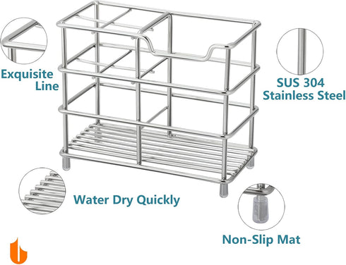 Urbanstrive 304 Stainless Steel Bathroom Toothbrush Holder Toothpaste Holder Stand Bathroom Accessories Organizer (Silver, Small)...
