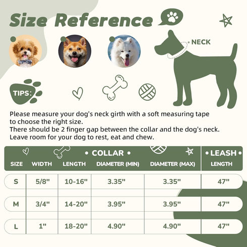 Olive Green Dog Collar and Leash Set for Medium Dogs,90% Rayon Derived from Bamboo, 10% Polyester Adjustable Dog Leash Collar Set, Medium Dog Coll...