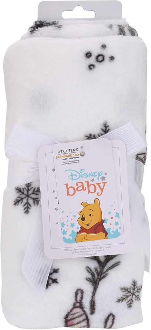 Disney Winnie The Pooh and Piglet White, Red, and Green Christmas Holiday Wreath Santa's Little Helper Photo Op Super Soft Baby Blanket...