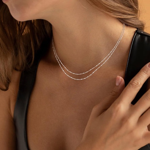 MBW Layered Necklaces for Women, Dainty Silver Plated Snake Twist Rope Chain Necklace for Women Simple Herringbone Thin Snake Chain Satellite Chok...