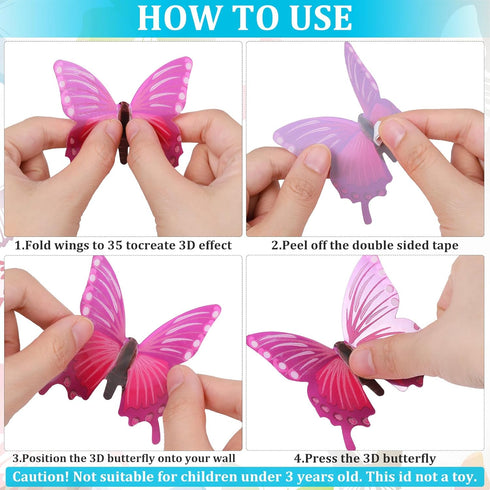 48 Pieces Glow in The Dark Butterflies for Ceiling 3D Butterfly Decal Sticker Wall Decor DIY Adhesive for Room Nursery Living Room Luminous Realis...
