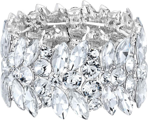 EVER FAITH Women's Stretch Bracelet Marquise Crystal Art Deco Hand Chain Wedding Bridal Jewelry...