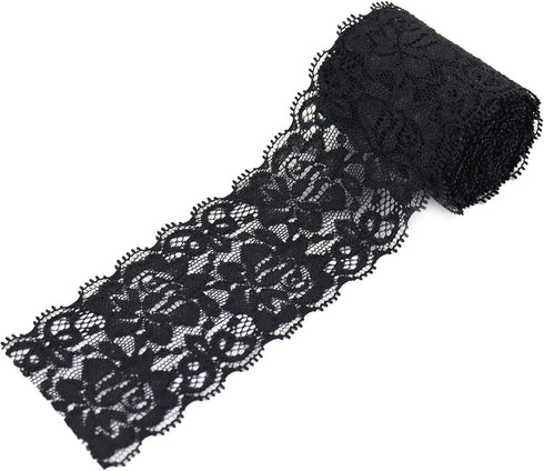 2.4 Inch Black Lace Ribbon,Sewing Lace Trim, Elastic Stretchy Lace Fabric - 5 Yard,Perfect for Crafting,Wedding,Gift Wrapping,Bow Making & Other P...