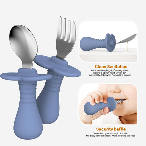 2 Pcs Toddler Utensils Forks and spoons set, Stainless Steel Childrens Silverware for Safe flatware Metal Kids Cutlery set with Round Handle, BPA ...
