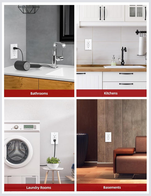 AIDA Self-Test 15 Amp Indoor Duplex Tamper-Resistant GFCI Receptacle Wall Outlet Charger with LED Indicator, Decor Wall Plate & Screws Included, U...