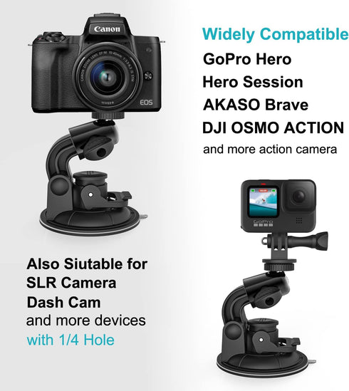 Suction Camera Mount, Car Camera Holder for Dashboard Windshield, Suction Cup Stand with 1/4" Tripod Adapter for Gopro Hero 12 11 10 9 8 7, Max, S...